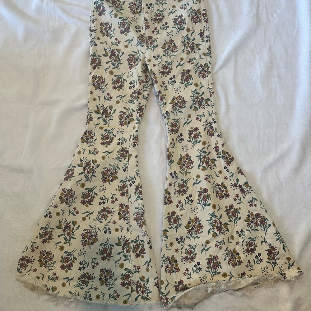 We The Free Floral Wide Leg Jeans - Cream